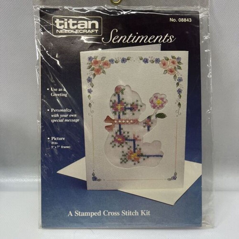 Vtg Titan Needlecraft Sentiments Bear‎ Cross Stitch 08843 New Sealed